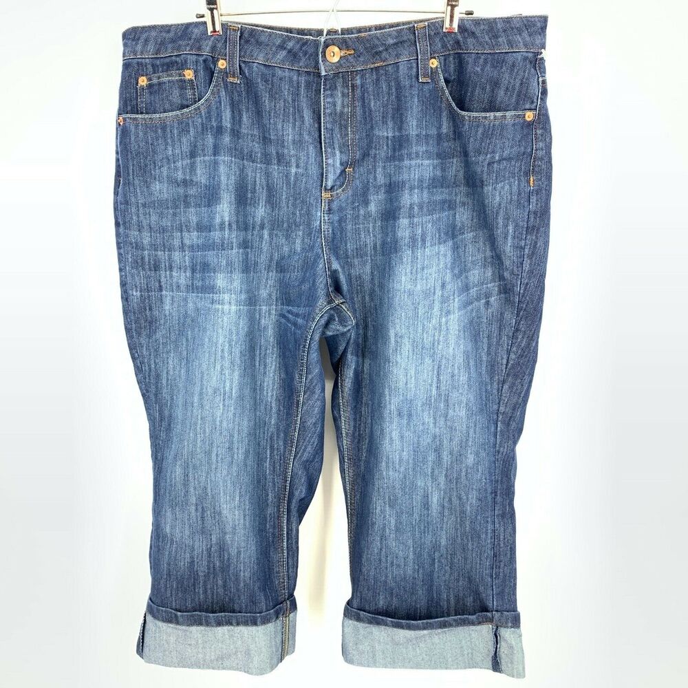 Merona blue denim multi pocket women's plus size cuffed leg crop jeans 20W